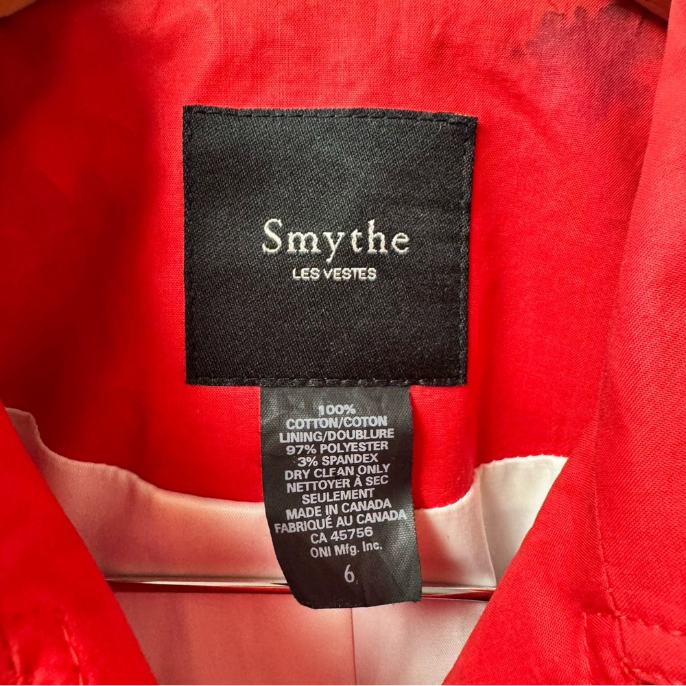 Smythe Belted Long Sleeve Collared Trenchcoat Trench Jacket Red White Button 6 - Picture 5 of 15